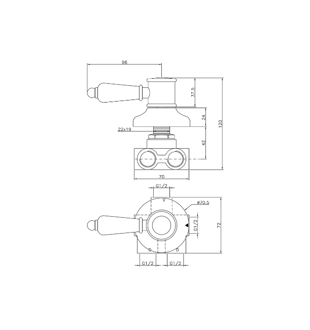 Huber Victorian 3-tieventtiili ruostumatonta terästä VT0002702A