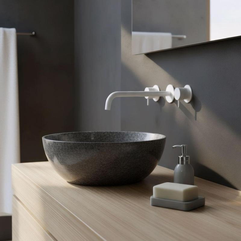 Waterevolution Flow 3-hole Built-in Washbasin Faucet Matte White with spout 25 cm T1163FBR-25