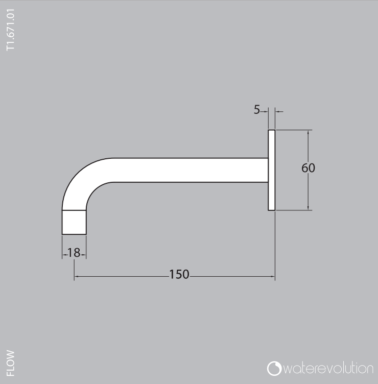 Waterevolution Flow badkraan chroom T16711501 uitloop lengte 15 cm