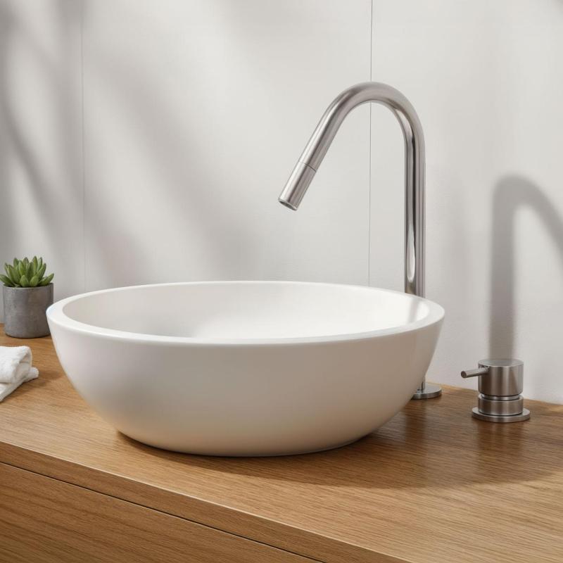 Waterevolution Flow 2-reikäinen pesuallashana kromi, jossa pieni V 120 mm:n juoksuputki T1121V01