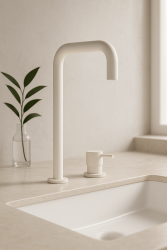 Waterrevolutie Flow 2-gats wastafelkraan hoge uitloop 222 mat wit T122HBR