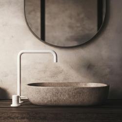 Waterrevolutie Flow 2-gats wastafelkraan hoge uitloop 222 mat wit T122HBR