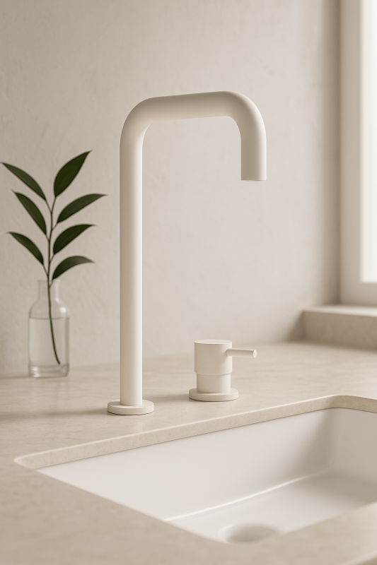 Waterrevolutie Flow 2-gats wastafelkraan hoge uitloop 222 mat wit T122HBR