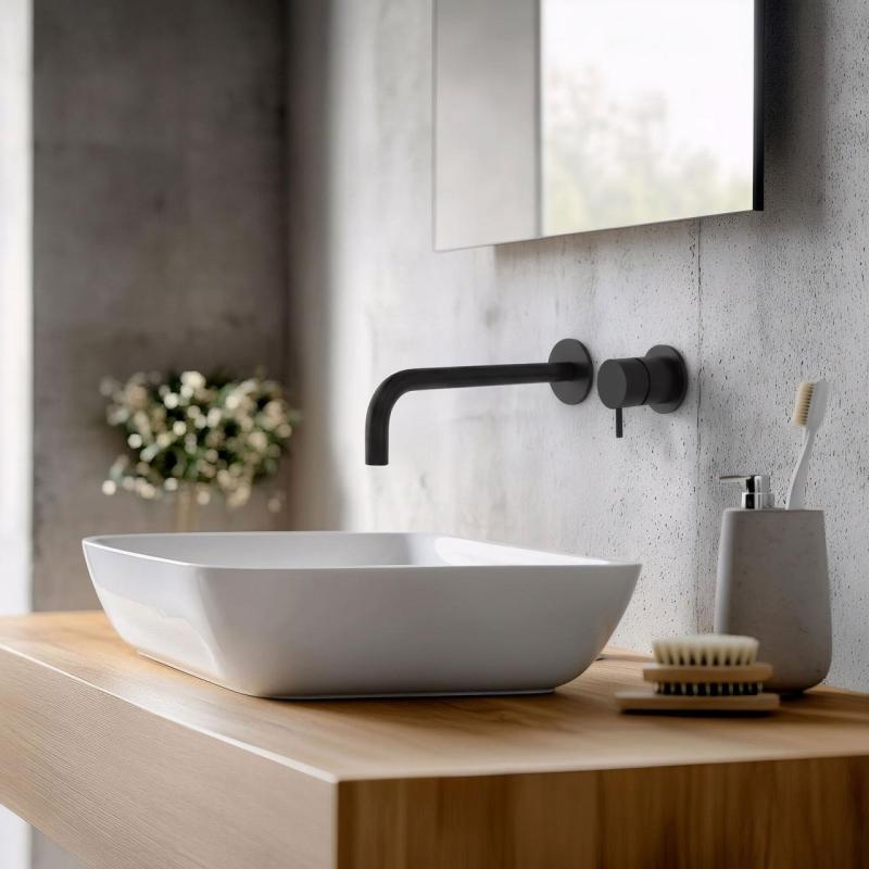 Waterevolution Flow upotettava pesuallashana, mattamusta, ulostulo 21 cm T116BPR-21