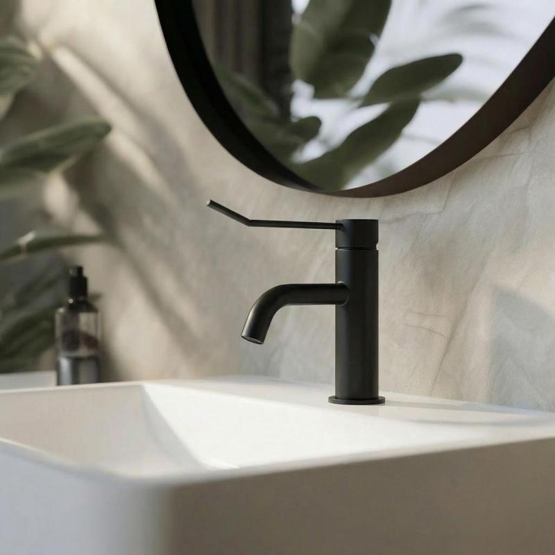 Waterrevolution Flow wastafelkraan incl. click plug mat zwart T111PR