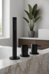 Waterevolution Flow 3-reikäinen kylpyammehana kylpyammeen reunaan asennettavaksi mattamusta T138SBPR