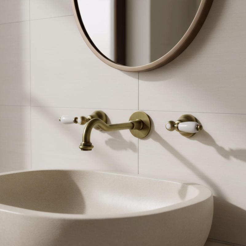 PB klassinen seinään asennettava hana, jossa on valkoiset kahvat, 25 cm ulosotto, pronssi 1208854392