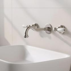 PB klassieke inbouw muurkraan met witte hendels 25 cm uitloop RVS 1208854402