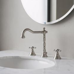 PB klassieke 3-gats wastafelkraan met sterknoppen, uitloop 18,5 cm, RVS 1208854952