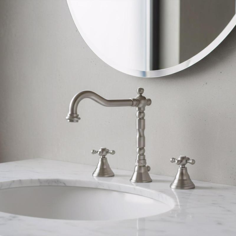 PB klassieke 3-gats wastafelkraan met sterknoppen, uitloop 18,5 cm, RVS 1208854952