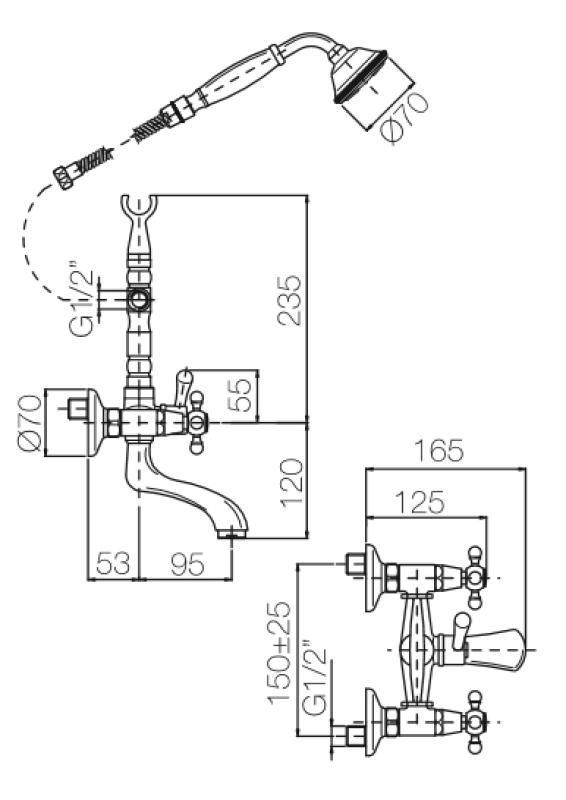 PB klassinen hanan asennettava kylpyammehanasetti, jossa on vahvat nupit, pronssi, käsisuihku mukaan lukien 1208855162