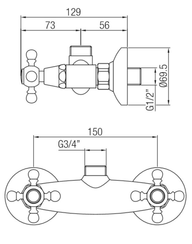 PB klassinen hana, pinta-asennettava suihkuhana tähtikahvoilla, pronssi, yläliitäntä 1208855312