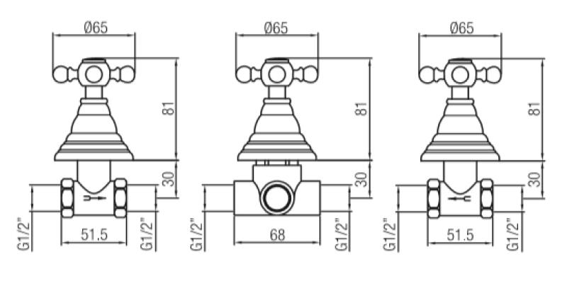 PB klassieke 2-weg inbouwdoucheset met omsteller met sterknoppen Brons 1208855372