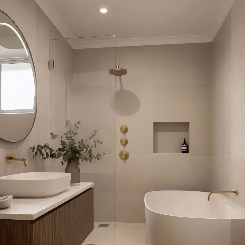 Waterevolution Flow upotettava suihkutermostatti, 2 sulkuventtiiliä, harjattu messinki 1208916452