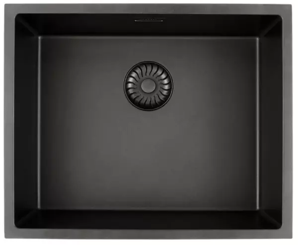 Caressi Black Line zwarte Quartz spoelbak 50 cm opbouw of onderbouw CAGRPP50BK-TU met zwarte korfplug 1208921311