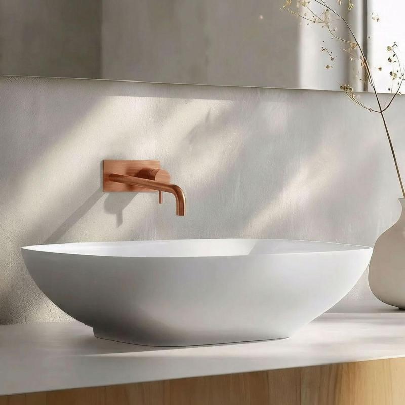 Waterevolution Flow upotettava pesuallashana PVD Harjattu Kupari -peitelevyllä ja 15cm ulostulolla T1161CPE-15