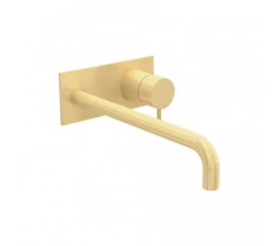 Waterevolution Flow ingebouwde wastafelkraan met afdekplaat PVD Light Gold met uitloop 21 cm T1161WGE-21