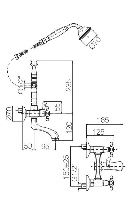 PB Vapaasti seisova kylpyammeseos nostalgisilla tähtinapeilla kromi 6000