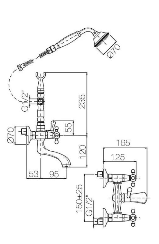 PB Vapaasti seisova kylpyammehana, nostalgiset tähtinupit, pronssi 6000