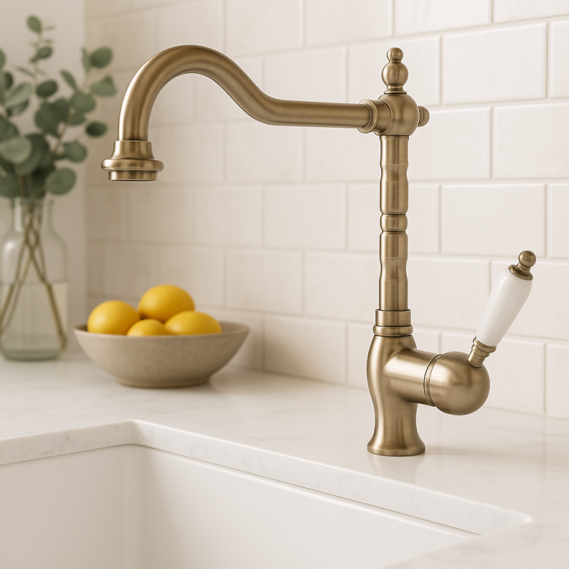 PB nostalginen yksikahvainen keittiöhana ulkoasennus valkoinen kahva ruostumaton teräs 1208952878