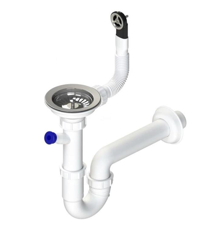 GraniteMy Ruostumattomasta teräksestä valmistettu viemärisetti pyöreällä ylivuodolla, mukaan lukien vesilukko yhdelle tiskialtaalle 1208952965