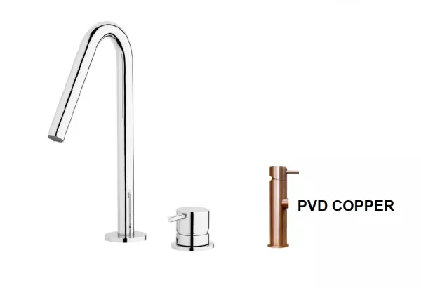 Waterevolution Flow 2-reikäinen pesuallashana v pieni 120 mm:n PVD harjattu kupari T112VCPE