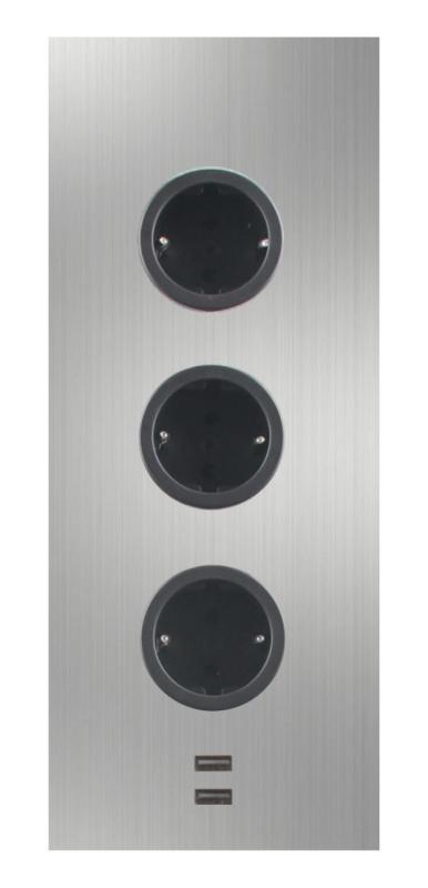 Indux Energiasäiliö, 3 pistorasiaa, maadoitettu ja kaksois-USB-A&C-laturi, ruostumaton teräs 1208953216