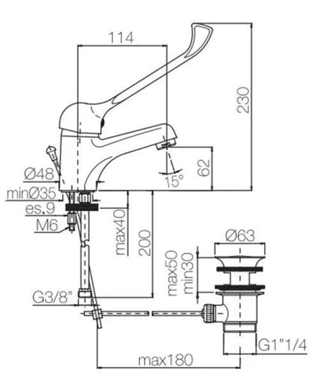 PB Clinic invalidien pesuallashana, jossa on pitkä kahva, kromi 1208953265