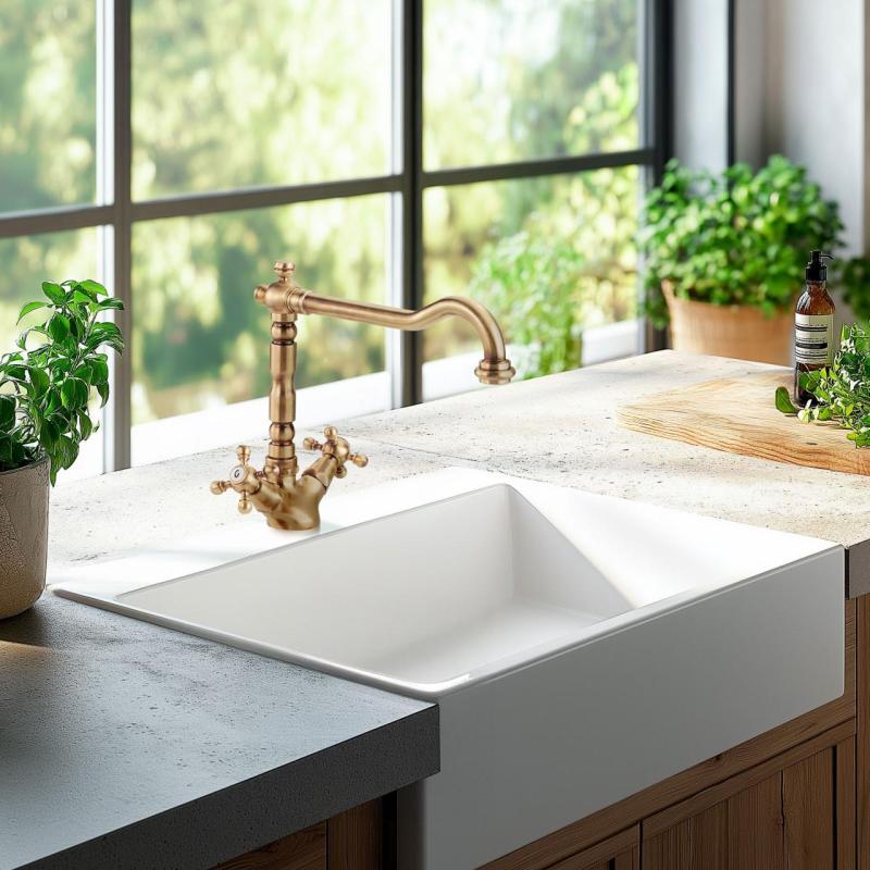 Nostalginen keittiöhana V1910 Messinki Luonnollinen hanan väri patinoitunut 1208953525