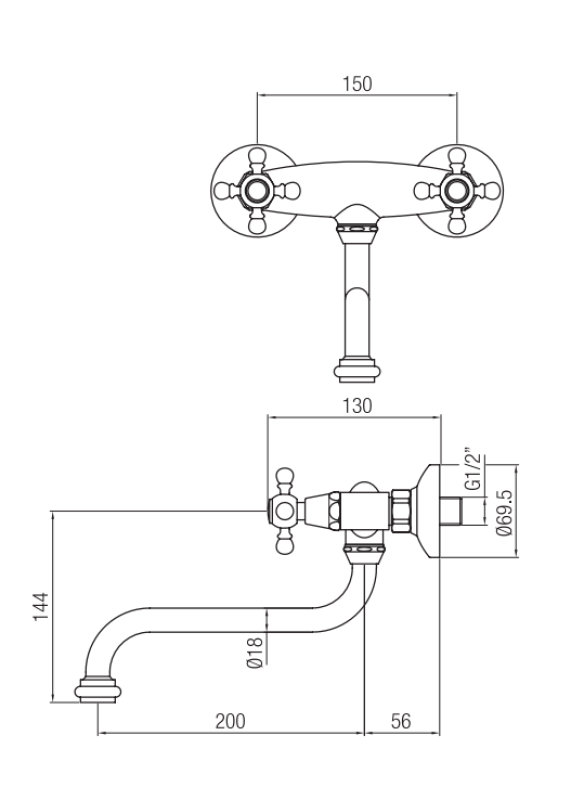 Nostalginen keittiöhana Classic seinäsekoitin mattamusta 1208953529