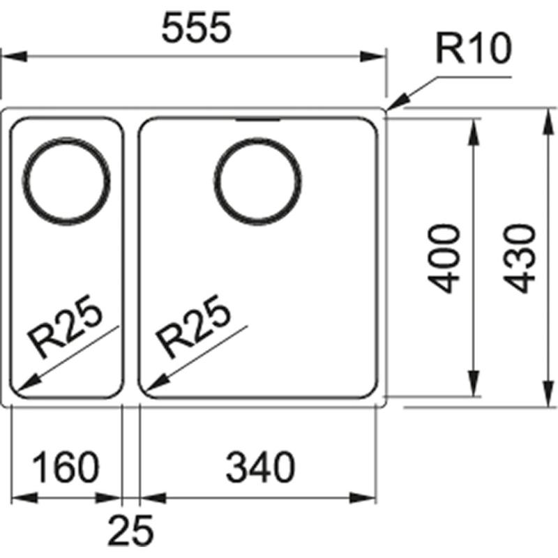Franke Mythos MYX 160.34.16 BR puolitoista ruostumaton teräs allas alapuolinen asennus 16+34cm 122.0638.272