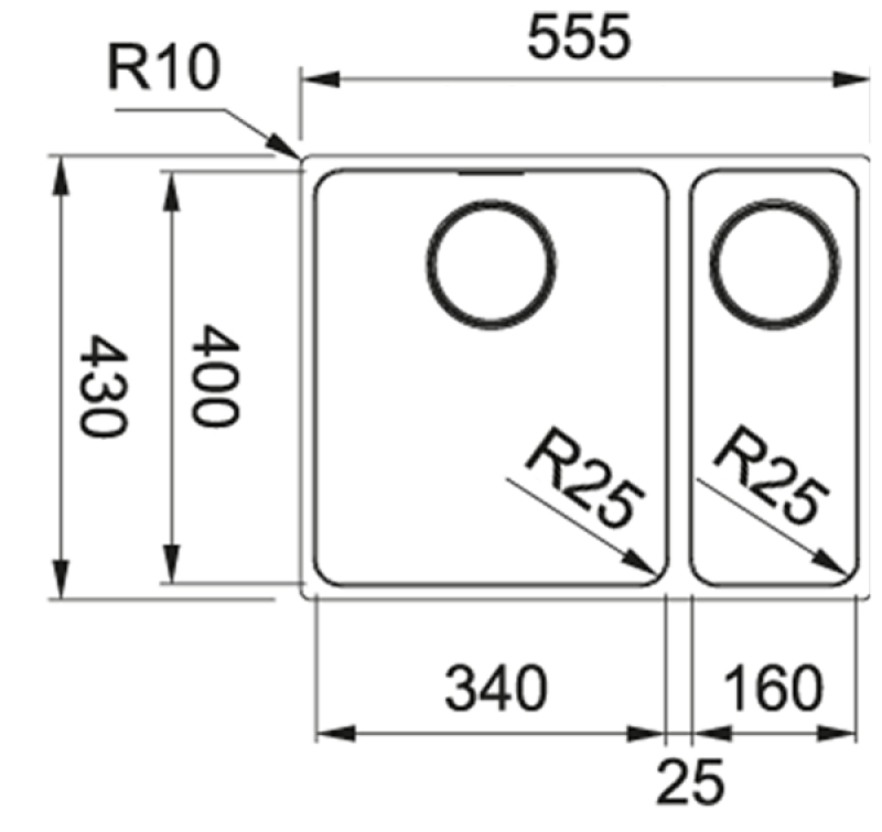 Franke Mythos MYX 160.34.16 BL puolitoista rst-altaat upotettu 34+16cm 122.0638.273