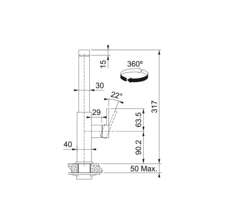 Franke massiivinen ruostumattomasta teräksestä keittiöhana Mythos kääntyvällä juoksuputkella inox 115.0547.852