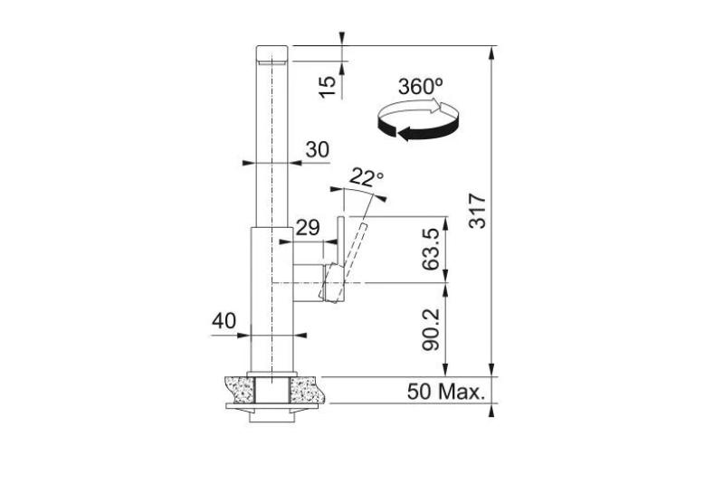 Franke harjattu musta keittiöhana Mythos kääntyvällä juoksuputkella 115.0550.441