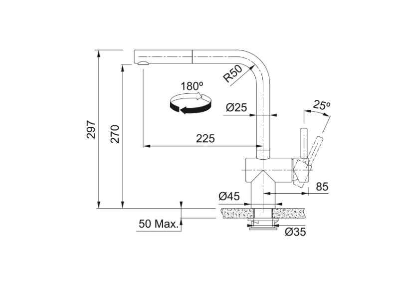 Franke harjattu musta sensorikeittiöhana Atlas Neo ulosvedettävällä juoksuputkella 115.0625.527
