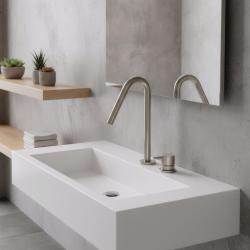 Waterevolution Flow 2-reikäinen pesuallashana kokonaan ruostumatonta terästä, pieni V 120 mm uloskäynti T1121VIE