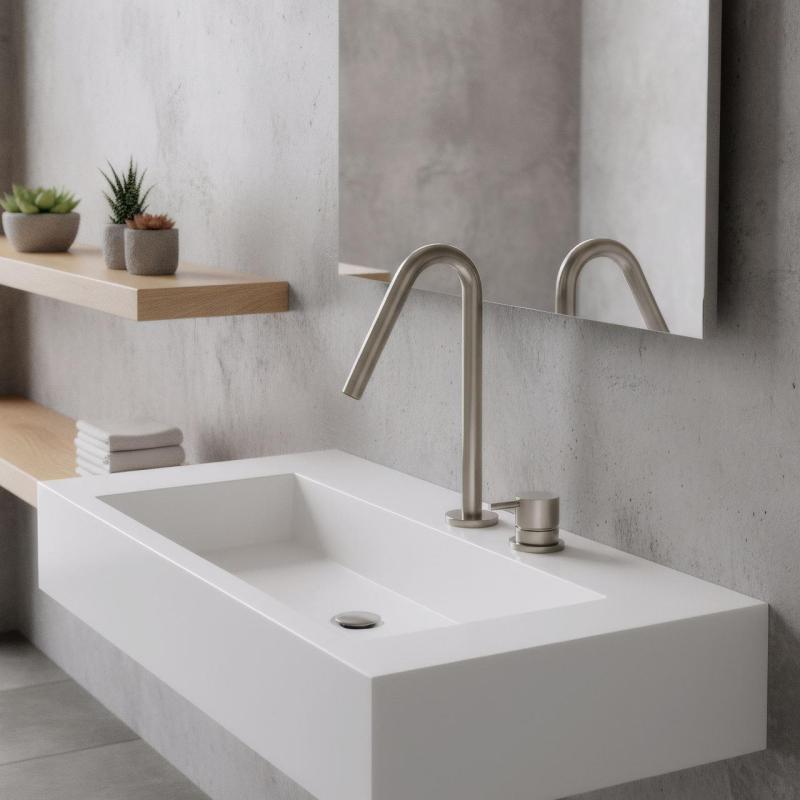 Waterevolution Flow 2-reikäinen pesuallashana kokonaan ruostumatonta terästä, pieni V 120 mm uloskäynti T1121VIE