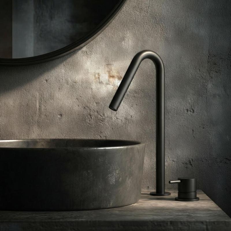 Waterevolution Flow 2-reikäinen pesuallashana musta korkealla V 120mm ulostulolla T1122VPR