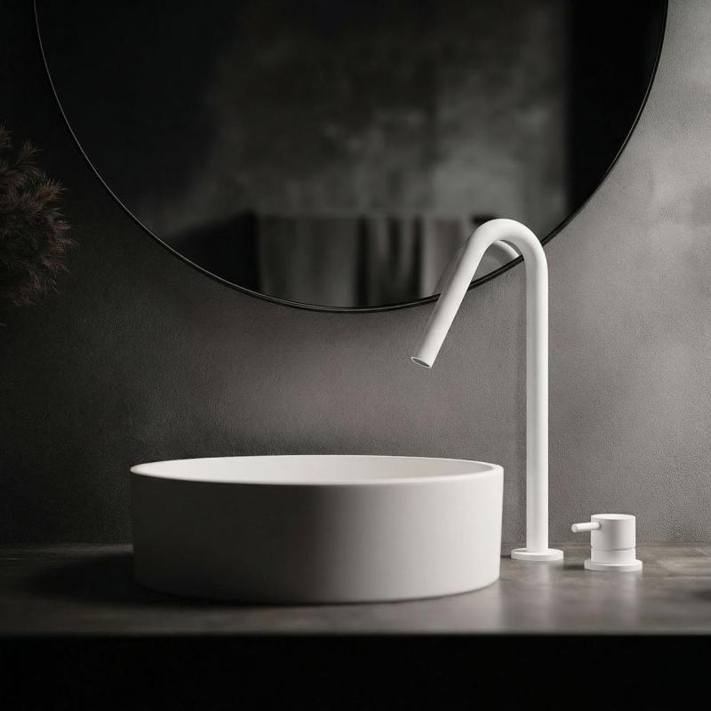 Waterevolution Flow 2-reikäinen valkoinen pesuallashana, korkea V 120mm ulosvedettävä T1122VBR