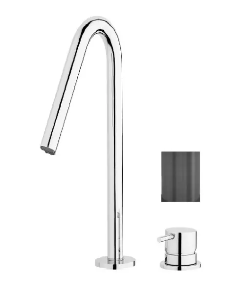 Waterevolution Flow 2-reikäinen pesuallashana PVD Gun Metal korkealla 120 mm juoksuputkella T1122VGME