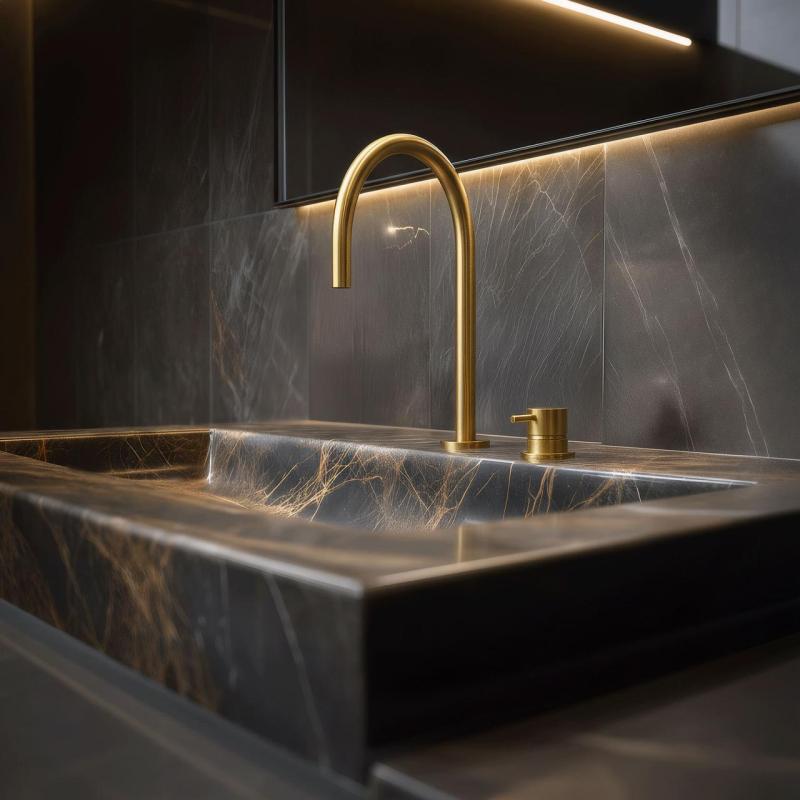 Waterevolution Flow 2-reikäinen pesuallashana harjattua messinkiä T1121ULE