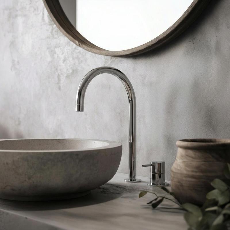 Waterevolution Flow 2-reikäinen pesuallashana kromi, matala U 200mm juoksuputki T1122U01