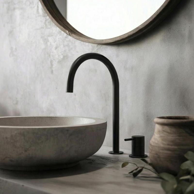 Waterevolution Flow 2-reikäinen pesuallashana musta, korkea U 200 mm ulostulo T1122UPR