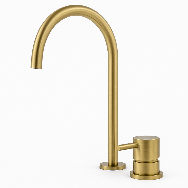 Waterevolution Flow 2-hole sink faucet brushed brass with high U-Shaped 213mm spout T1122ULE