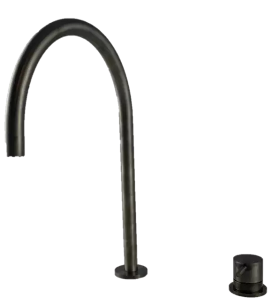 Waterevolution Flow 2-reikäinen pesuallashana PVD Gun Metal korkealla U 200mm juoksuputkella T1122UGME