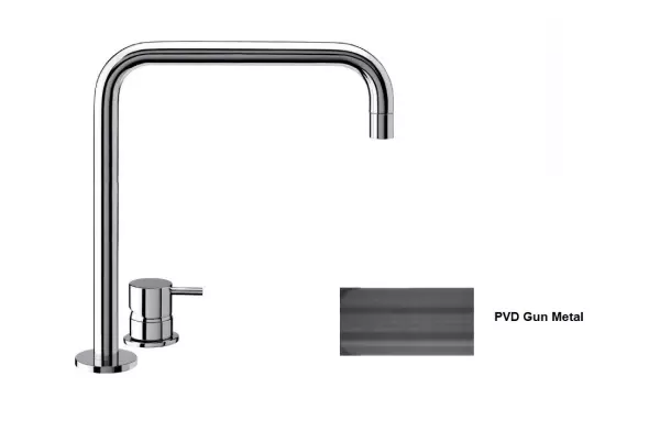 Waterevolution Flow 2-reikäinen pesuallashana korkea juoksuputki 222 PVD Gun Metal T122HGME