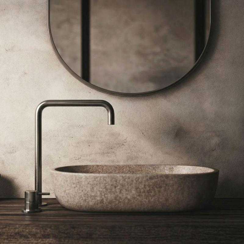 Waterevolution Flow 2-reikäinen pesuallashana korkea juoksuputki 222 PVD Gun Metal T122HGME