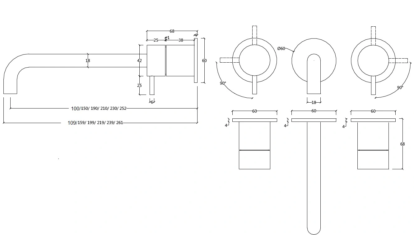 Waterevolution Flow 3-reikäinen upotettu pesuallashana mattavalkoinen 10 cm:n juoksuputkella T1163FBR-10