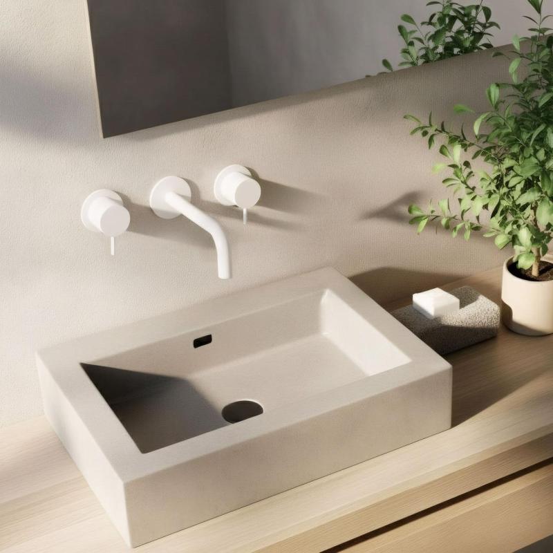 Waterevolution Flow 3-hole Built-in Washbasin Faucet Matte White with spout 10 cm T1163FBR-10