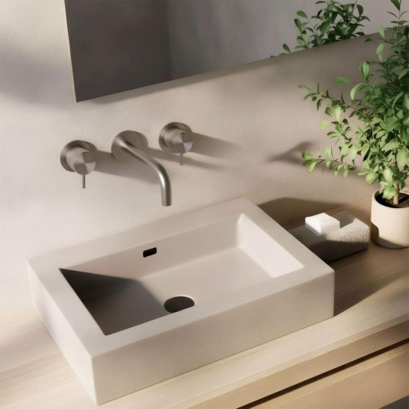 Waterevolution Flow 3-hole Built-in Washbasin Faucet Fully Stainless Steel with 10 cm Spout T1163FIE-10